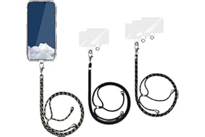 Olliwon 3 Pièces Tour de Cou Telephone Universelle Cordon de Collier avec 6 Patchs, Longe Porte-clés Lanière Compatible avec Coque pour Smartphone (Noir + Or Noir + Vert)