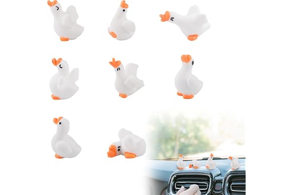 BOXOB 8 Pièces Mini Oies, Petite Statue d'oie en Résine Drôle Accessoires Amusants pour Tableau Bord Voiture pour Femmes Décoration D'Intérieur Voiture Maison Bureau