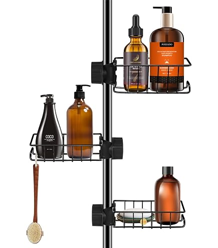 KeZaara Étagère Douche Sans Percage - Support Savon Avec Crochets Et Plateau Pour Barre 18-25mm Blanc