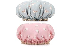 YIEJOYA Gorro de ducha, 2 paquetes de gorro de baño impermeable de doble capa, gorro de ducha elástico, gorro de ducha spa, gorro de ducha reutilizable, champú para mujeres y niñas