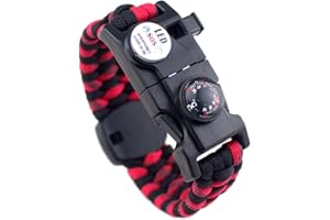 MANSWILL 21 in 1 Survival Bracelet, 7 Core Paracord Emergency Sports Wristband Gear Kit Waterproof Compass, SOS LED Light, Thermometer, Rescue Whistle, Fire Starter Multi-Tool Wilderness Adventure Accessories