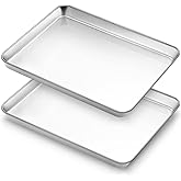 Baking Tray Set of 2, Bastwe Stainless Steel Oven Trays, Rectangle Baking Sheets Pans Perfect for Cooking Serving, Non Toxic 