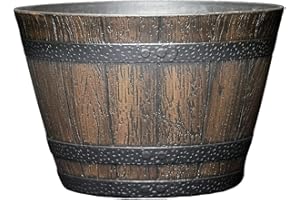 Fixtures Business & Homewares Barrel Cask Planter Large, Brown/Tan 51.5cm x 32cm. Indoor or Outdoor, Farmhouse Chic Planters. Hardwearing Polypropelene/Resin.