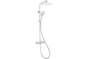 hansgrohe MySelect E - Colonne de douche sans mitigeur, douche pluie 240 mm avec inverseur, douchette (1 jet), support, flexible de douche, barre et douche de tête carrée 1 jet, Chromé