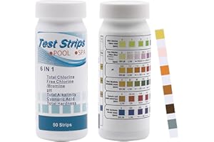 GOLSHINE 100Pcs Pool Test Strips, 6 in 1 Pool Spa Hot Tub Test Strips,Swimming Pool Ph Test Strips Kits,Water Tester Strips for Total Chlorine,Free Chlorine,PH,Total Alkalinity,Total Hardness & Cyanuric Acid