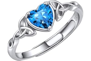 ChicSilver 925 Sterling Silver Heart Birthstone Ring for Women Adjustable Silver Celtic Knot Ring Promise Jewellery（With Gift Box