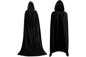 LYINUR Halloween Black Velvet Hooded Cape, Vampire Costume Black Cloak with Hood, Maleficent Medieval Cloak Wizard Devil Vampire Cape Grim Reaper Costume, Men Womens Halloween Costumes Adult