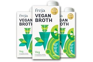 Freja Gourmet Vegan Broth | Plant Based Premium Vegetable Broth | Clear Liquid Bouillon, not from Vegetable Stock Cubes, Powder or Concentrate | Low Calorie | Yeast, Dairy & Gluten Free | 3 x 500ml