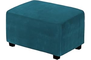 GYHH Velvet Plush Form Fit Stretch Rectangle Folding Storage Covers Ottoman Slipcovers Removable Footstool Protect Footrest Covers Elastic Bottom (Deep Teal,X-Large)