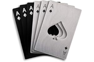 Cozihom 6 abrebotellas, abridor de botellas plano de acero inoxidable, abridor de botellas de póquer, abridor de cerveza de pala, plateado y negro