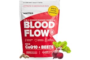 GET MATTER Blood Flow+ Nitric Oxide Booster Supplement - Beetroot, CoQ10, L-Citrulline & Pine Bark for Circulation, Heart Health & Blood Pressure Support - Beetroot Capsules for Energy & Stamina