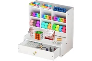 KAISHUAI Portapenne,organizer da scrivania bianco,multifunzionale organizer da scrivania,bianco grande capacità,Organizer da scrivania con cassetto,per casa,ufficio e scuola,porta evidenziatori da scrivania