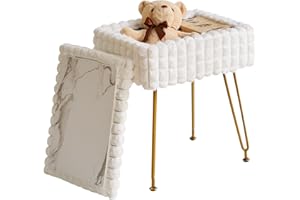 IBUYKE Prostokątne krzesło toaletkowe z miejscem do przechowywania, podnóżek, podnóżek, otomana, toaletka, krzesło z antypoślizgowymi nóżkami, do makijażu, sypialni, kwadratowy wzór siatki, biały