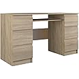 WHATSIZE ENTERPRISE – Kuba – Large 6 Drawer Work Desk for Office, Study, Livingroom or Bedroom - Computer or Laptop Storage with Extendable Keyboard And Mouse Shelf, Sonoma Oak Colour
