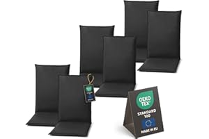 ‎PILLOWS24 Pillows24 - Hochlehner Auflagen 6er Set - 120x50cm – 8cm Dick - Premium-Material 200gsm, UV- & Wasserabweisend | Sitzauflagen - Sitzkissen Gartenstuhlauflagen - Gartenmöbel & Gartenstuhl | Graphit