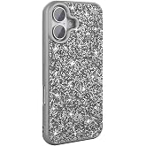 Aksesuarcim iPhone 16 Plus Kılıf Parlak Taşlı Tasarım Kamera Lens Korumalı Silikon Kapak Pırla Gri