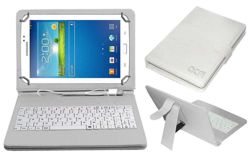 ACM USB Keyboard Case Compatible with Samsung Galaxy Tab 3 Sm T211 Tablet Cover Stand Study Gaming Direct Plug & Play - White