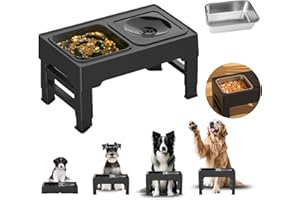 KATLKIU Erhöhter Fressnapf für Hunde mit 4 Verstellbaren Höhen, 1x1600ml Edelstahl Futternapf, Anti-Choking Wasserbehälter und Slow Feed Behälter für Kleine, Mittelgroße und Große Hunde