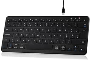 Qulose Bluetooth Wireless Keyboard, Mini Keyboard Rechargeable USB-C with Media Hotkeys, Ultra Slim Ergonomic, Compatible with Apple macOS/iOS/Windows/Android, UK Layout Compact-Black