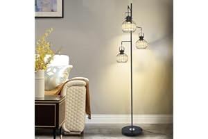 DEPULEY 3-Light Floor Lamp, Industrial Floor Lamp with Retro Pipe Lamp Shade, Black Tree Antique Hanging Floor Lamp, Tall Vintage Pole Light Standing Lamp for Living Room, Bedroom, Office( Bulbs Included)