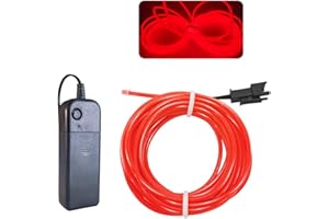 Balabaxer EL-Draht rot, 5m Neon Kabel Mit Batterie Trafo, Leuchtet Electroluminescent für Partys, Halloween, DIY-Dekoration