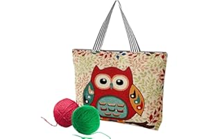 SETOFI Knitting Tote Bag, Large Knitting Bag Knitting Needle Bag with Zipper Owl Pattern Crochet Bag for Yarn Knitting Needles Crochet Hooks
