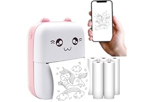 FOREVER Maxlife MXTP-100 Mini Impresora de bolsillo, Impresora de fotos para teléfono móvil, Mini Impresora de Fotos Portátil, Impresora Móvil Bluetooth para Smartphone Móvil, Cable USB, Papel Térmico para