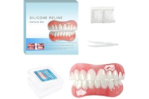 JUXINE Instant Veneers Dentures Fake Teeth Braces Whitening Cosmetic Tooth Covering Snap on Smile Teeth Cosmetic Veneers Teeth Temporary Dentures,Top and Bottom 1Pairs
