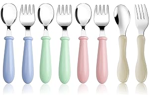 QZLSAYSL Set Di Posate Per Bambini Da 8 Pezzi, Cucchiaio E Forchetta A Prova Di Bambino, Acciaio Inox, Silicone Alimentare - Lavabile In Lavastoviglie