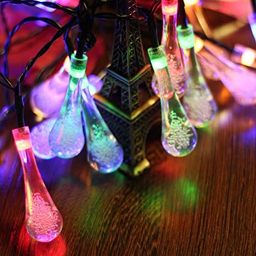 Solar String Light LED Waterproof Fairy Water Drop Light for Outdoor Indoor Garden Tree Fence Birthday Party Wedding (30pcs Lamp, Multi-Color)