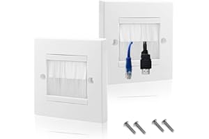 Misuyue Brush Wall Plate, 2 Pack Cable Entry Cover, Wall Cable Cover, Single Gang Brush Panel for Covering Outlets, Receptacles and Tidying Cords for Cables - White
