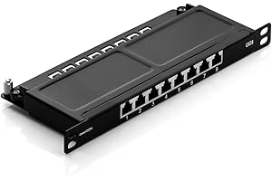 deleyCON Cat 6 0.5U Patch Panel Mini 8-Port Distribution Panel - Desktop 10-Inch Rack Mounting Server Mounting RJ45 Screened TIA568A TIA568B - Black