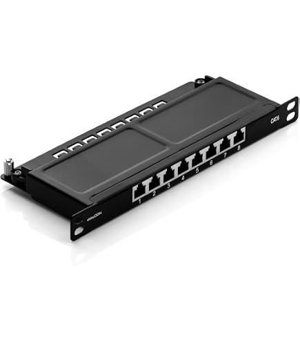 Lumonic CAT7 Patchpanel 8 Port, 1HE – Geschirmt, LSA-Montage, Farbcodiert T568A/B, Für 10 Gbit/s Und PoE, Inkl. Beschriftungsfeld