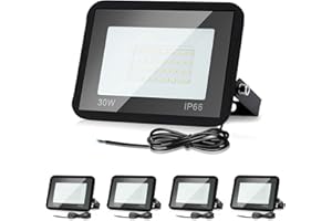 Lospitch 5 Foco LED exterior 30W, Foco reflector LED resistente al agua IP66, súper brillante 2550LM, reflector blanco cálido 3000K, para jardines, patios, garajes, pasillos [clase energética A ++]