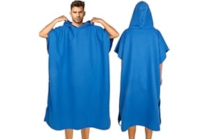 Cozary Surf Poncho Mikrofaser - Badeponcho Damen & Herren - Handtuch Poncho Erwachsene mit Kapuzentasche für Strand und Wassersport - Schnelltrocknend & Kompakt(Dunkelblau, Large)