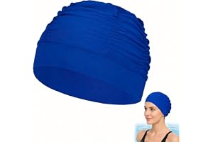 Simmössa för kvinnor för långt hår, badmössa av nylon blå, mjuk elastisk simmössa, badmössa för simning, dusch, spa, lång, lockig, tjock och voluminöst hår