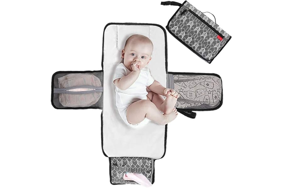 Lekebaby Portable Nappy Changing Mat Travel Baby Change Mat with Wipe-Pocket and Head Cushion, Grey