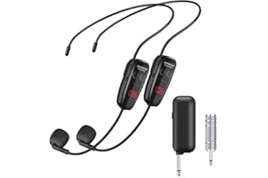 XIAOKOA Microfono Senza Fili,Microfono ad Archetto Wireless,UHF Wireless Doppio Microphone con Display Digitale a LED,per Guida Turistica/Insegnamento/Promozione/Discorso
