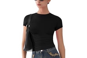ARCFEETORY Womens Basic Short Sleeve Slim Fit T Shirts Soft Crewneck Crop Y2k Tees Summer Stretchy Cute Tops
