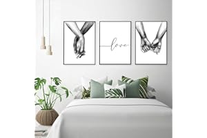 Nordic Ideas Set de 3 Affiches Noir et Blanc Tenant par la Main et Citation Amour Murale Chambre Tableaux Décoration Peinture sur Toile Poster Deco Salon Sans Cadre PTQT002-M