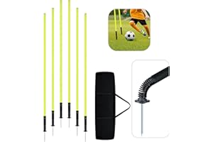 LZQ Lot de barres de slalom - 1,5 m - Barres d'entraînement - Avec suspension amovible - Avec sac de transport et pointe en métal pour le football et l'entraînement de coordination (jaune, 6 barres)