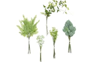 ‎LING'S MOMENT Ling's Moment Künstliche Grün Stiele Box Set, 71 Stück mit 5 Arten von Faux Greenery Picks für DIY Brautsträuße Hochzeit Blumenarrangement Tisch Mittelstücke, Hellgrün & Weiß