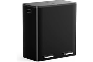 VonHaus Kitchen Bin, 60L Double Recycling Bin for Kitchen, Black Two Section Food Waste Separation System with Non-Slip Base & Removable Inner-Compartments, Large Airtight Trash Can, 2 x 30L