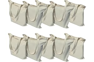 Mimain Bolsas de Tela 35x40cm con Cremallera y Bolsillo. Prácticas y Versátiles. Ideales para Compras, Universidad, Trabajo y Pintar. Tote Bag Grande y Reutilizable para Mujeres. Bolso tela blanca