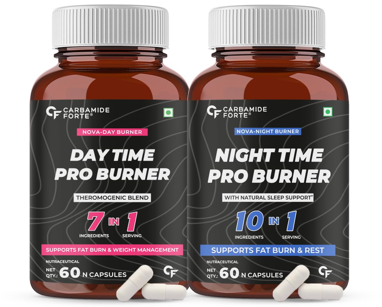Carbamide Forte Night & Day Fat Burner for Men & Women | 24-Hour Metabolic Support & Weight Loss Support - 60 Capsules Each