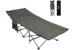 FUNDANGO Camping Beds for Adults with Cushion Comfortable Folding Camp Beds with Mattress Camping Cot Wide Padded Camping Bed Portable Outdoor Sleeping Cot for Travel Fishing Picnic Office Indoor