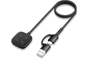 Autallgee Upgraded 2 in 1 USB A/C for Fitbit Sense/Versa 4/Versa 3 /Sense 2 Charger, Replacement 100cm Smartwatch Charging Cable Cord Magnetic Dock Stand for Google Pixel Watch 3/Pixel Watch2