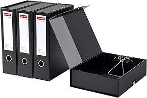 Srvnpioy Lot de 4 Noir Boîtes de Classement A4, Dos de 88 mm, Boîte d'archives en plastique avec Ressort, pour bureau, école ou salle d'archives