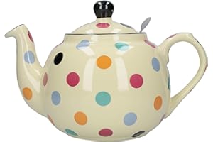 London Pottery 78416 Farmhouse Polka Dot - Tetera con infusor, cerámica, marfil/multicolor, 6 tazas (1,5 L)
