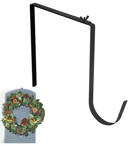 Zenarao Black Wreath Hanger - Strong Bearing Fall Wreath Christmas Halloween Decorations Carbon Steel Wreath Door Hook 5" Height Wreath Hangers, Front Door Metal Over The Door Single Hook, Home Décor